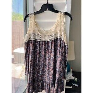 C Paisley Shirt Blouse Off the Shoulder Boho Lace Ruffles size XL